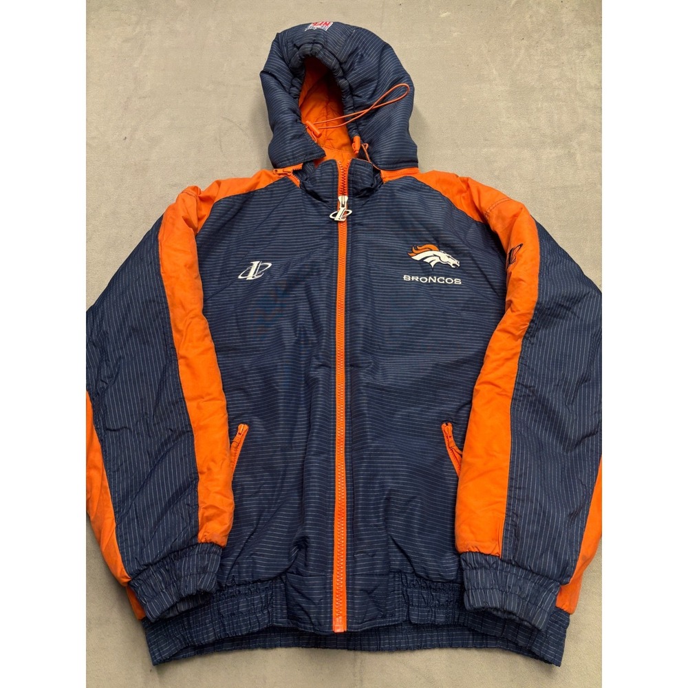 Vintage Denver Broncos NFL Pro Line Puffer Jacket Navy Orange XL  Logo Athletics